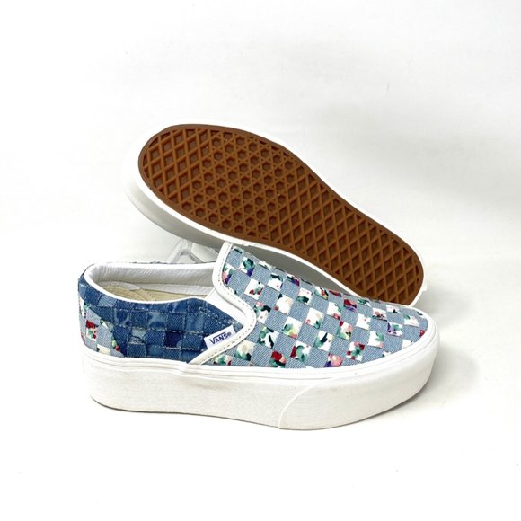 VANS Classic Slip On Shoes Women's Woven Denim Platform Canvas Blue VN0A7Q5RB12 - Picture 3 of 8